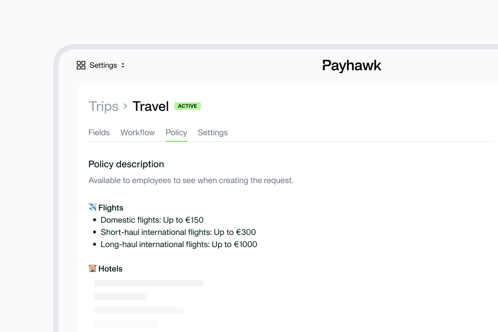 Image showing an example of a travel policy